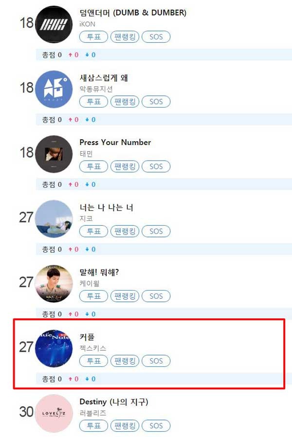 젝스키스가 클릭스타워즈에 첫진입했다. 젝키 클릭스타워즈에 '커플'로 1위를 노린다. /클릭스타워즈 화면 캡처
