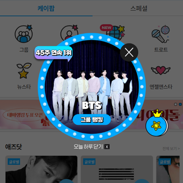 9일 그룹 방탄소년단이 팬앤스타 그룹랭킹 1위에 올랐다. /팬앤스타