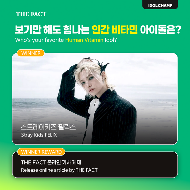 그룹 스트레이키즈 필릭스가 아이돌 대표 인간 비타민으로 선정됐다. /아이돌챔프